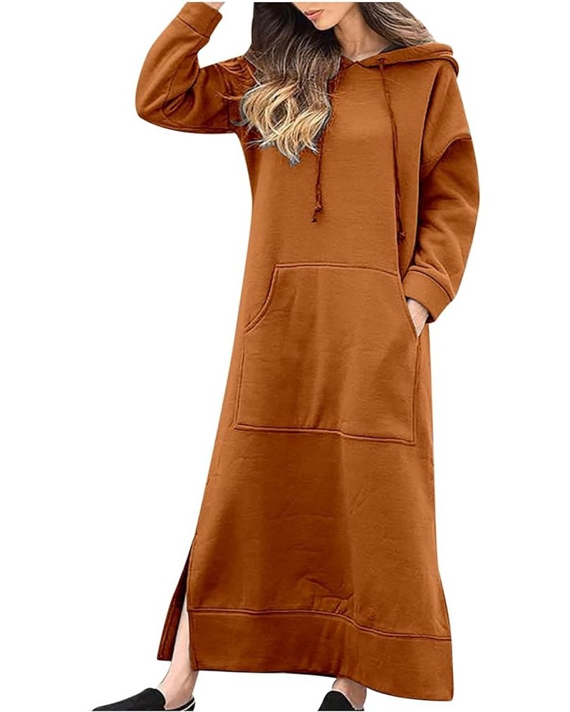 Plus Size Sweater Skirt Womens with Pockets Winter Split Long Sleeve Hoodies Sweatshirts Casual Drawstring Long Dress Orange ...