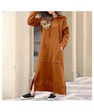 Plus Size Sweater Skirt Womens with Pockets Winter Split Long Sleeve Hoodies Sweatshirts Casual Drawstring Long Dress Orange ...