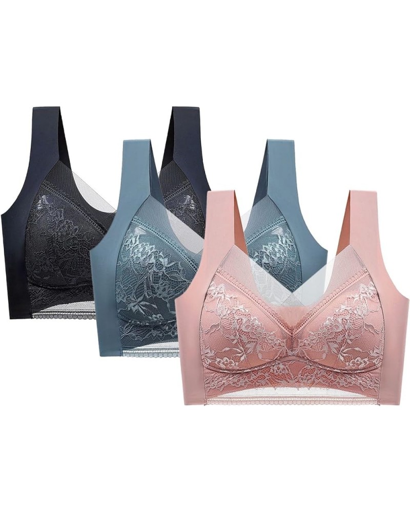 3Pc Comfortable Daisy Bra for Seniors 2024 New Comfortable Front Closure Button Cotton Bras，Full Coverage Bras for Women Z1-r...