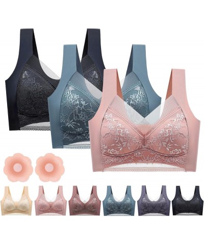 3Pc Comfortable Daisy Bra for Seniors 2024 New Comfortable Front Closure Button Cotton Bras，Full Coverage Bras for Women Z1-r...