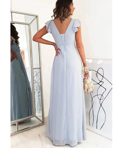 Flowy V Neck Bridesmaid Dresses Ruffle Sleeves Prom Dresses for Women Slit Chiffon Formal Dress Evening Gown Sage Green $34.0...