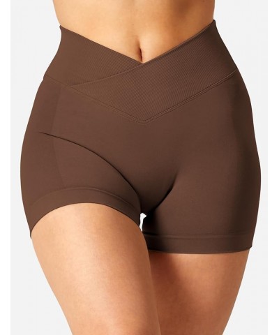 Scrunch Butt Workout Shorts Women 3.5" Seamless V Cross Waist Sport Gym Amplify Shorts 1 Caramel Brown $13.80 Activewear