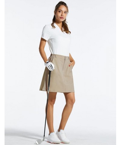 Women's 18" Skorts Skirts Casual Knee Length Long Golf Skorts with Pockets Quick Dry Skirts Summer XX-Large 18" Inseam-khaki ...