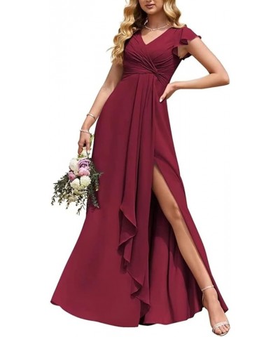 Flowy V Neck Bridesmaid Dresses Ruffle Sleeves Prom Dresses for Women Slit Chiffon Formal Dress Evening Gown Sage Green $34.0...