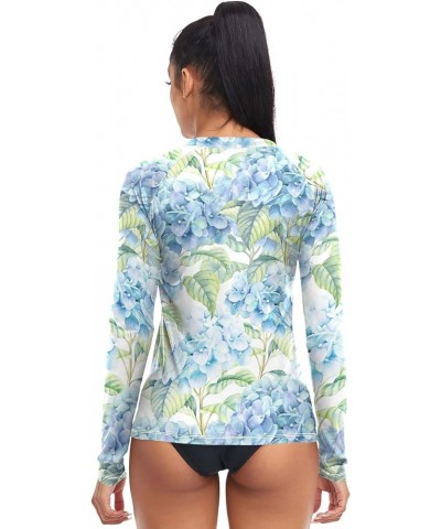 Rash Guard for Women UPF 50+ Swim Shirts Women's Sun Protection Quick Dry Swimsuits for Outdoor Diving Hiking Blue Hydrangea ...