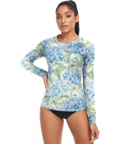 Rash Guard for Women UPF 50+ Swim Shirts Women's Sun Protection Quick Dry Swimsuits for Outdoor Diving Hiking Blue Hydrangea ...