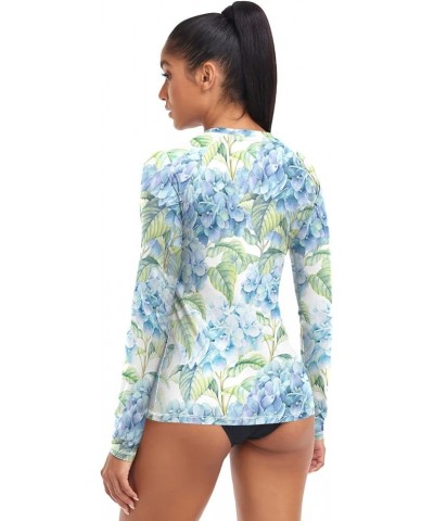 Rash Guard for Women UPF 50+ Swim Shirts Women's Sun Protection Quick Dry Swimsuits for Outdoor Diving Hiking Blue Hydrangea ...