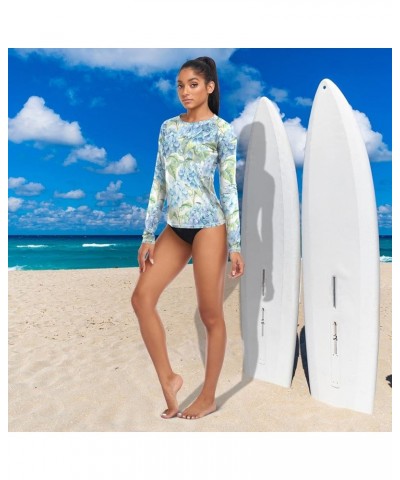 Rash Guard for Women UPF 50+ Swim Shirts Women's Sun Protection Quick Dry Swimsuits for Outdoor Diving Hiking Blue Hydrangea ...