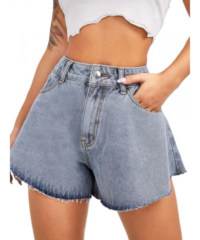 Women's Casual Rhinestone Fringe Raw Hem Ripped Denim Jeans Shorts Light Blue $11.25 Shorts