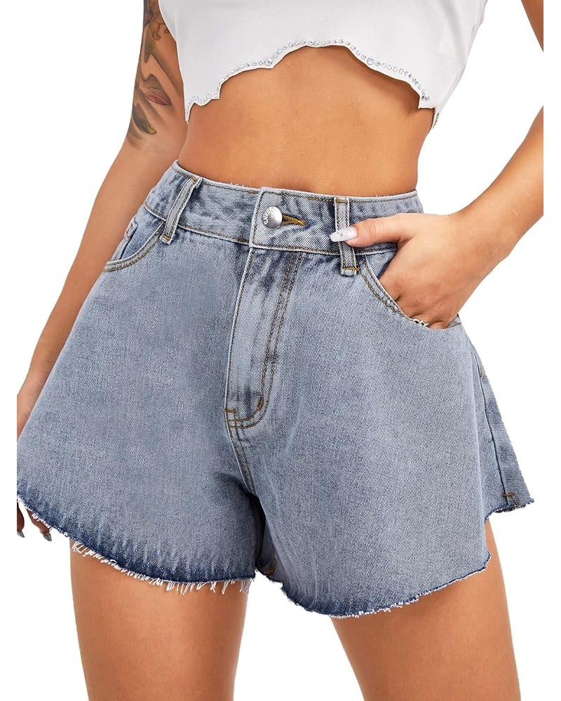 Women's Casual Rhinestone Fringe Raw Hem Ripped Denim Jeans Shorts Light Blue $11.25 Shorts