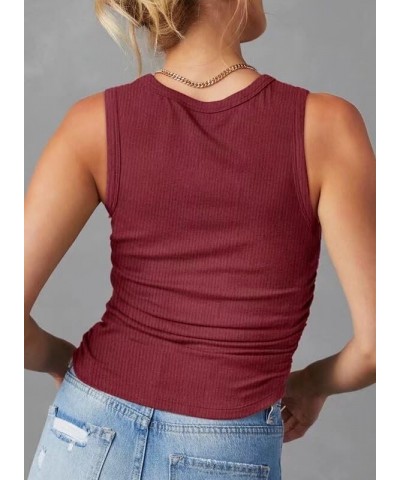 Tank Top for Women Basic Side Ruched Sleeveless Hem Loose Solid Color Summer Tops Wine Red $10.39 Tops