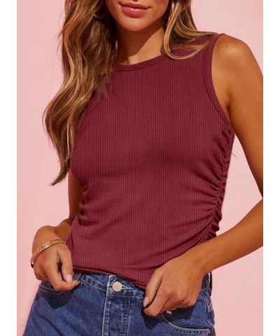 Tank Top for Women Basic Side Ruched Sleeveless Hem Loose Solid Color Summer Tops Wine Red $10.39 Tops