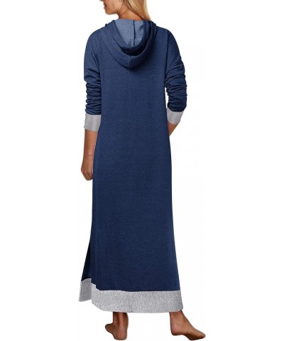 Women's Long Sleeve Solid Loose Hooded Sweatshirt Maxi Dress with Pocket Navy $16.66 Hoodies & Sweatshirts