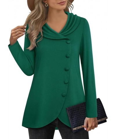 Womens Long Sleeve Tops Fall Winter Buttons Side Tulip Hem Lapel Pullover Sweatshirt Forest Green $17.10 Hoodies & Sweatshirts