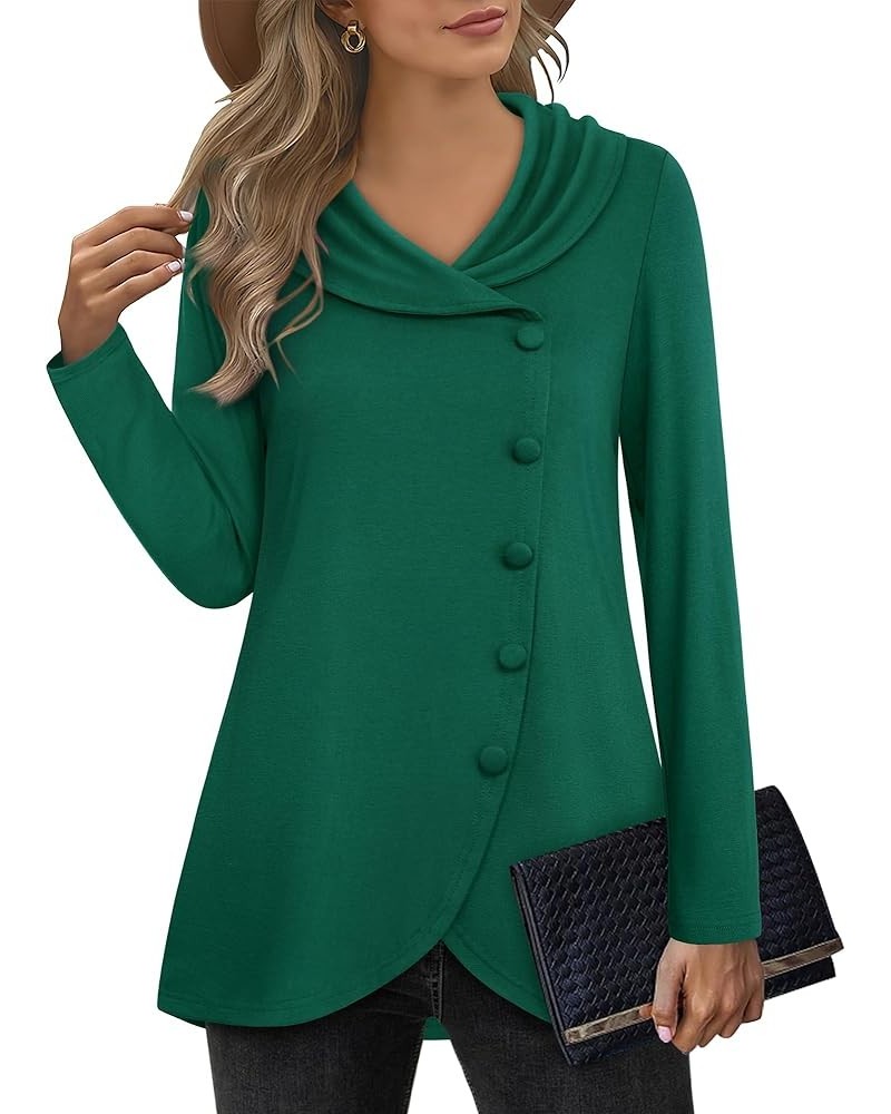 Womens Long Sleeve Tops Fall Winter Buttons Side Tulip Hem Lapel Pullover Sweatshirt Forest Green $17.10 Hoodies & Sweatshirts