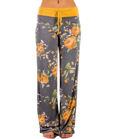 Women's Comfy Stretch Floral Print Drawstring Palazzo Wide Leg Lounge Pant Yellow $10.99 Sleep & Lounge