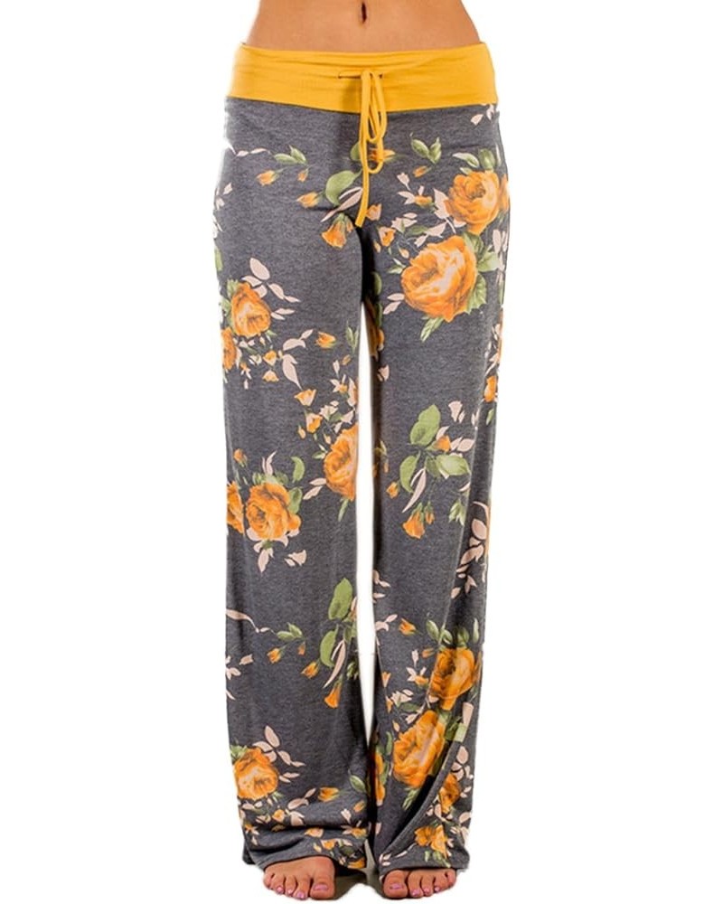 Women's Comfy Stretch Floral Print Drawstring Palazzo Wide Leg Lounge Pant Yellow $10.99 Sleep & Lounge