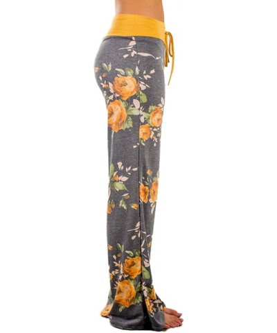 Women's Comfy Stretch Floral Print Drawstring Palazzo Wide Leg Lounge Pant Yellow $10.99 Sleep & Lounge