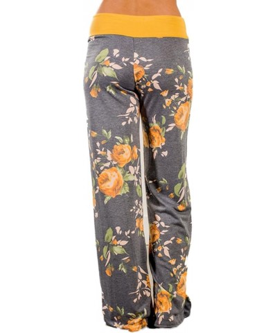 Women's Comfy Stretch Floral Print Drawstring Palazzo Wide Leg Lounge Pant Yellow $10.99 Sleep & Lounge