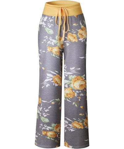 Women's Comfy Stretch Floral Print Drawstring Palazzo Wide Leg Lounge Pant Yellow $10.99 Sleep & Lounge