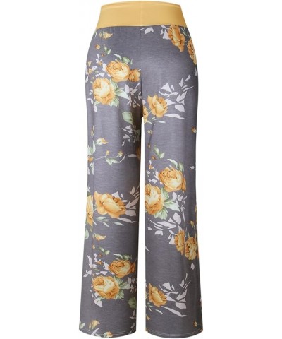 Women's Comfy Stretch Floral Print Drawstring Palazzo Wide Leg Lounge Pant Yellow $10.99 Sleep & Lounge