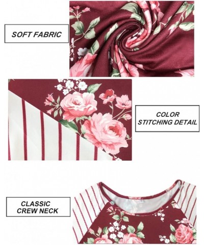 Plus Size Tops for Women 3X Flower Print Blouse Short Sleeve Striped Raglan Shirt Casusal Tops Floral Wine Red 3X 22W 24W $13...