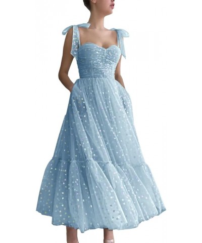 Hearty Tulle Prom Dresses Tea Length Spaghetti Straps Formal Evening Party Gowns for Women 01-sleeveless-blue $36.91 Dresses