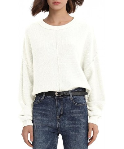 Women's Warm Crewneck Loose Pullover Sweater Oversized Long Sleeve Ribbed Knit Sweater Tops White $8.69 Sweaters