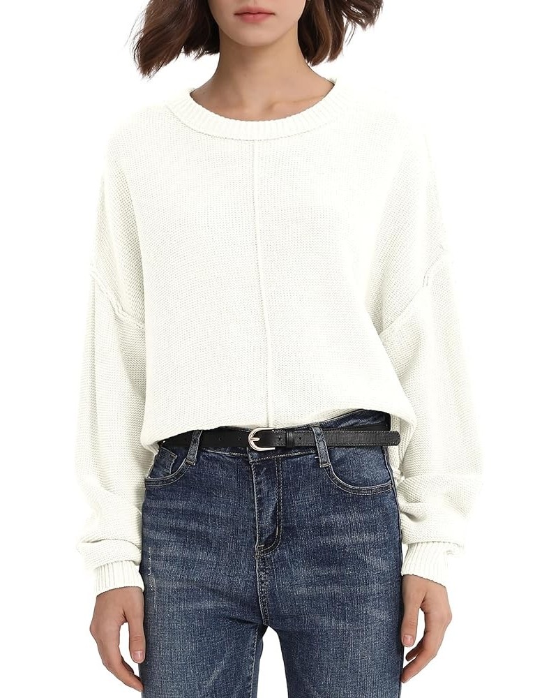 Women's Warm Crewneck Loose Pullover Sweater Oversized Long Sleeve Ribbed Knit Sweater Tops White $8.69 Sweaters