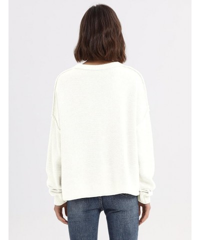 Women's Warm Crewneck Loose Pullover Sweater Oversized Long Sleeve Ribbed Knit Sweater Tops White $8.69 Sweaters