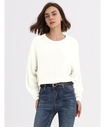 Women's Warm Crewneck Loose Pullover Sweater Oversized Long Sleeve Ribbed Knit Sweater Tops White $8.69 Sweaters