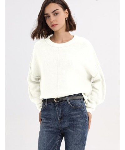 Women's Warm Crewneck Loose Pullover Sweater Oversized Long Sleeve Ribbed Knit Sweater Tops White $8.69 Sweaters