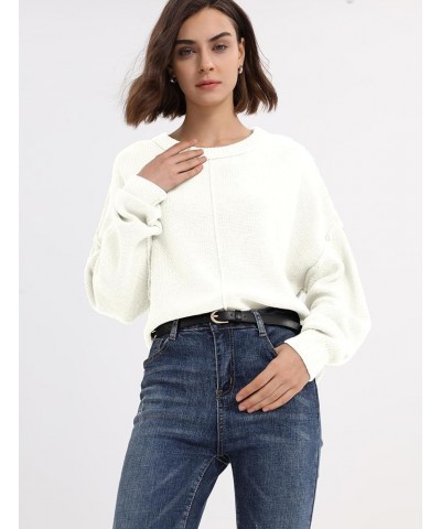 Women's Warm Crewneck Loose Pullover Sweater Oversized Long Sleeve Ribbed Knit Sweater Tops White $8.69 Sweaters