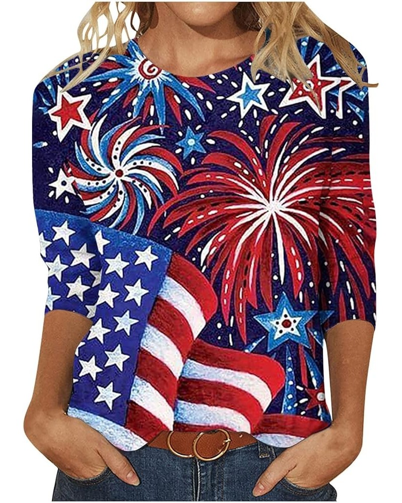 Women American Flag Shirt 3/4 Sleeve Tees Tops 4Th of July Tshirts Blouses Vintage Patriotic Ladies Dressy Outfits Dark Blue ...