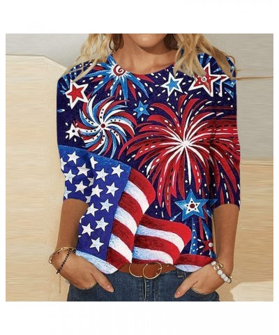 Women American Flag Shirt 3/4 Sleeve Tees Tops 4Th of July Tshirts Blouses Vintage Patriotic Ladies Dressy Outfits Dark Blue ...