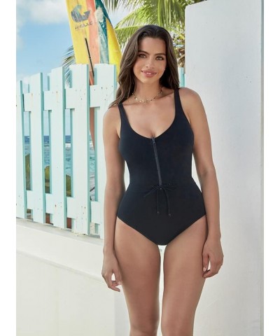 Skinny Dippers Women's Swimwear Zip Lock Soft Cup Zipper Front One Piece Swimsuit Black $52.25 Swimsuits