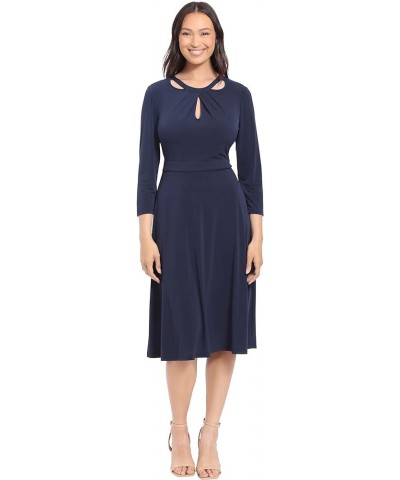 Women's Cut Out Neckline A-line Jersey Dress Navy $23.86 Dresses