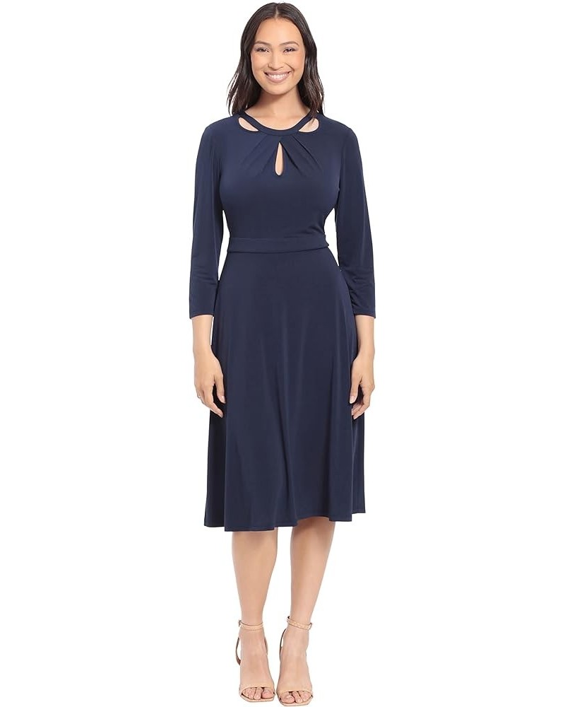 Women's Cut Out Neckline A-line Jersey Dress Navy $23.86 Dresses