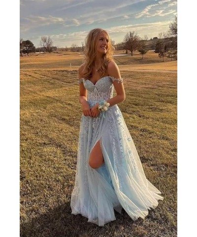 Tulle Prom Dresses 2024 Lace Appliques Evening Party Dresses Long Ball Gown for Women Cocktail with Slit Aqua $35.75 Dresses