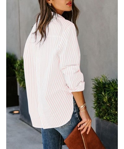 Womens Button Down Shirts Cotton Striped Dress Shirt Long Sleeve Collared Office Work Blouses Tops Light Pink and White $16.2...