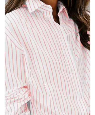 Womens Button Down Shirts Cotton Striped Dress Shirt Long Sleeve Collared Office Work Blouses Tops Light Pink and White $16.2...