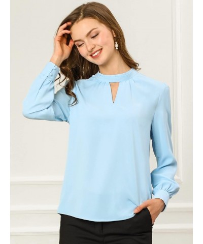 Women's Work Office Tops Business Professional Shirt Elegant Stand Collar Fall 2023 Long Sleeve Blouses Light Blue $11.63 Blo...