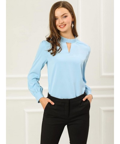 Women's Work Office Tops Business Professional Shirt Elegant Stand Collar Fall 2023 Long Sleeve Blouses Light Blue $11.63 Blo...