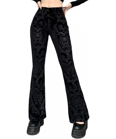 Women's Vintage Goth Velvet Flare Pants Hollow Out Lace Legging Pants High Waist Bell Bottom Trousers Clubwear S-L Black1 $16...