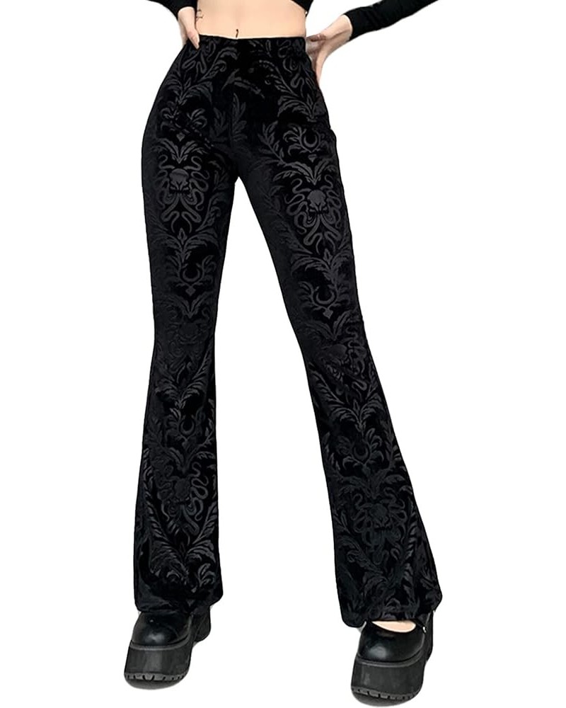 Women's Vintage Goth Velvet Flare Pants Hollow Out Lace Legging Pants High Waist Bell Bottom Trousers Clubwear S-L Black1 $16...