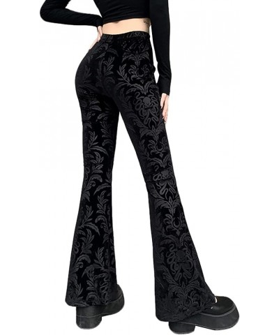 Women's Vintage Goth Velvet Flare Pants Hollow Out Lace Legging Pants High Waist Bell Bottom Trousers Clubwear S-L Black1 $16...