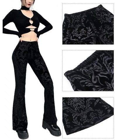 Women's Vintage Goth Velvet Flare Pants Hollow Out Lace Legging Pants High Waist Bell Bottom Trousers Clubwear S-L Black1 $16...