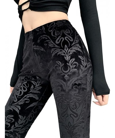 Women's Vintage Goth Velvet Flare Pants Hollow Out Lace Legging Pants High Waist Bell Bottom Trousers Clubwear S-L Black1 $16...