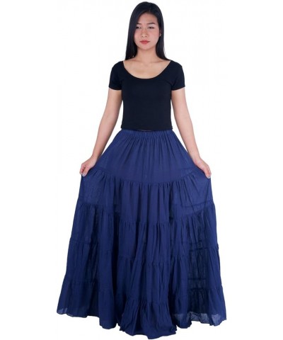 Women's Cotton Long Ruffle Full Circle Long Skirts Maxi Skirt Dark Blue $19.98 Skirts