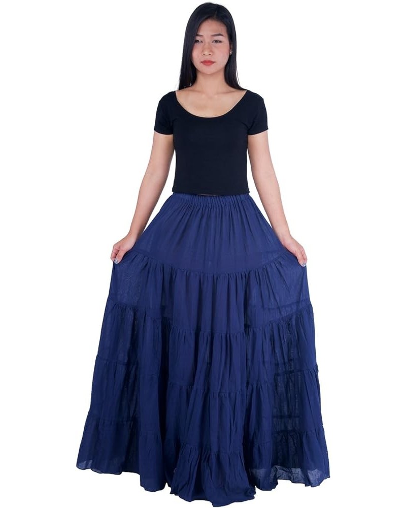 Women's Cotton Long Ruffle Full Circle Long Skirts Maxi Skirt Dark Blue $19.98 Skirts